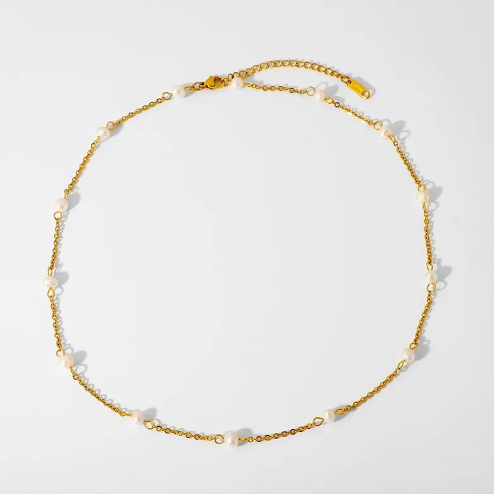 NEW - 18K gold-plated stainless steel pearl chain necklace